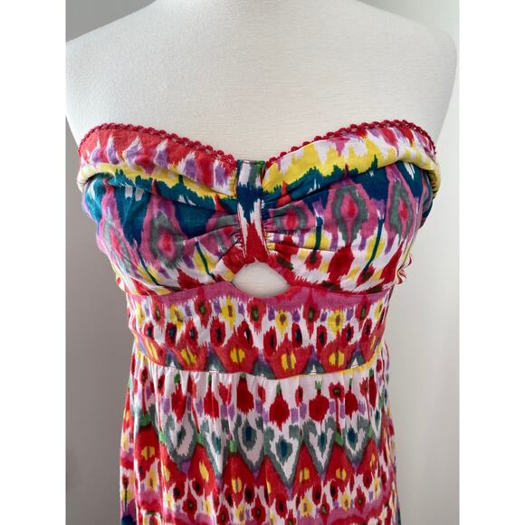 Boho Beachy Strapless Smocked Babydoll Maxi Dress Size L Whimsical Resort Wear - Picture 8 of 10